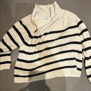 Stylish Cream and Black Striped Turtleneck Sweater